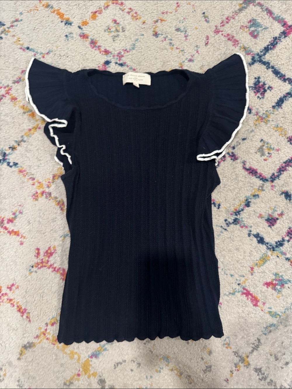 Sezane Nathan knit top Ruffled Sleeve Knit Top - navy
